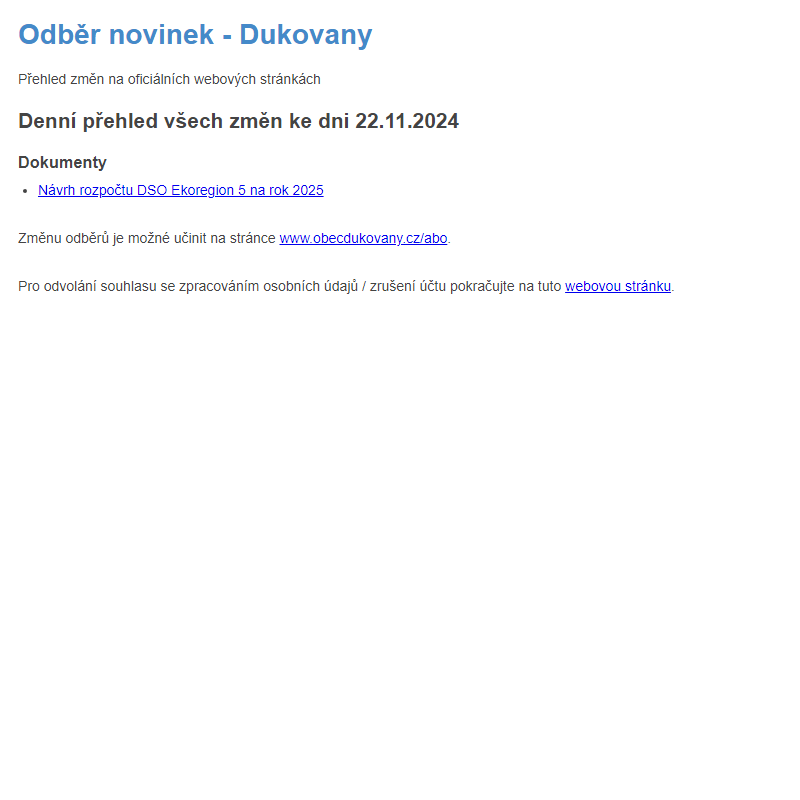 Odběr novinek ze dne 22.11.2024