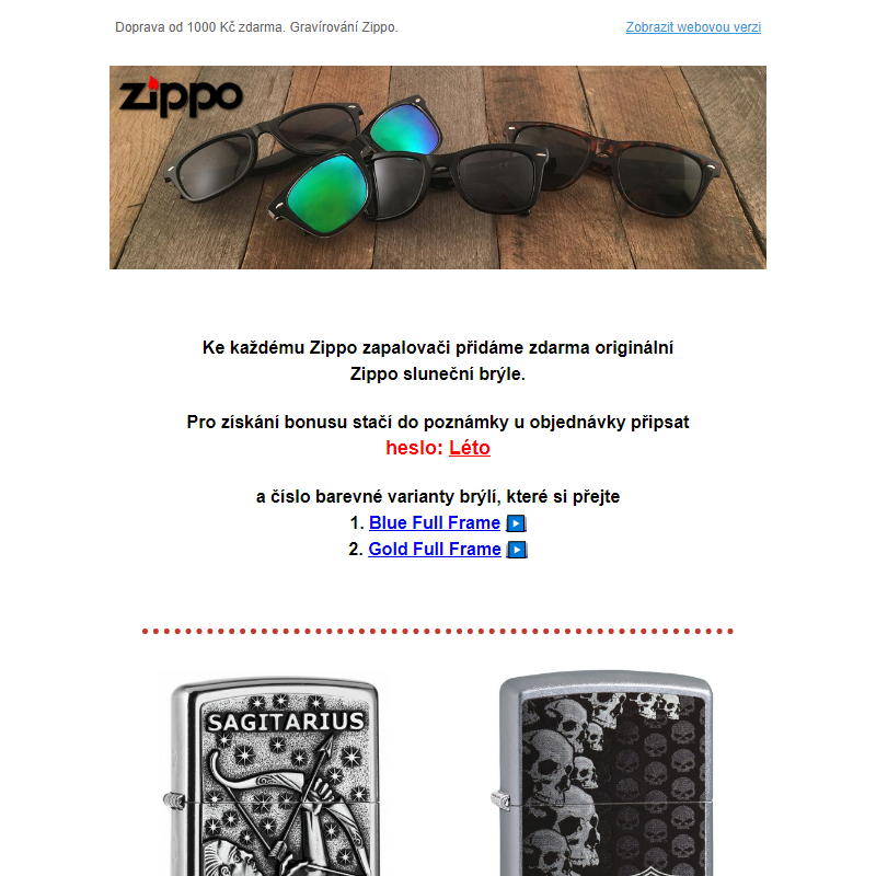 Zdarma Zippo brýle k Zippo zapalovači _