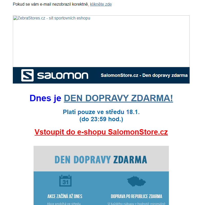 Salomon Store - Dnes probíhá den dopravy zdarma!