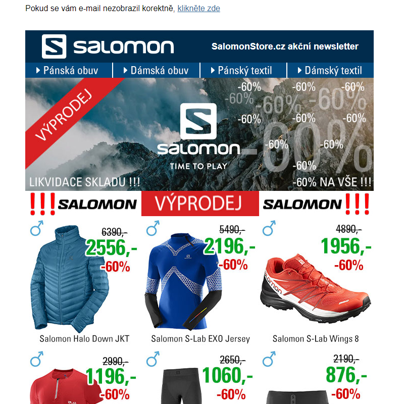 Salomon Store - Posledních pár kusů se slevou 60%!