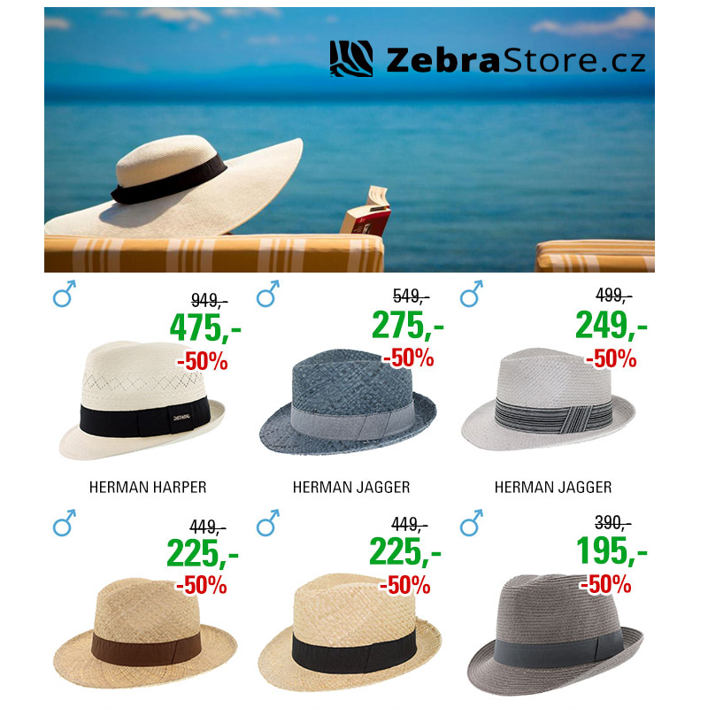 Zebra Store - Vybavte se na léto klobouky se slevou 50%!!