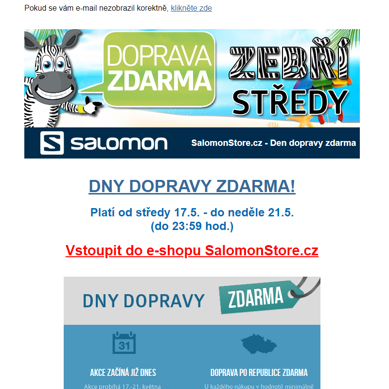 Salomon Store - Dny dopravy zdarma!