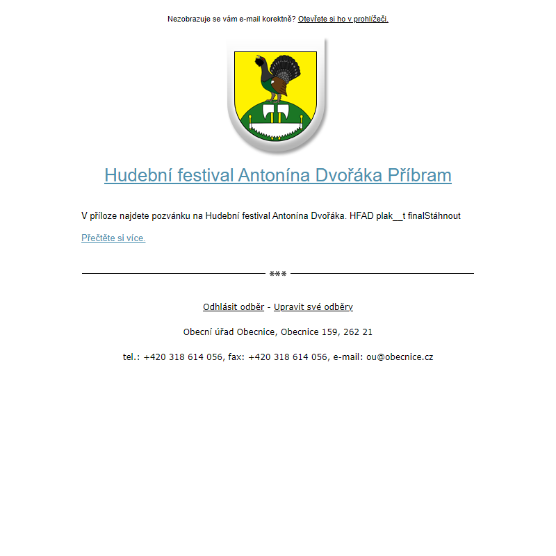 Novinka: Hudební festival Antonína Dvořáka Příbram