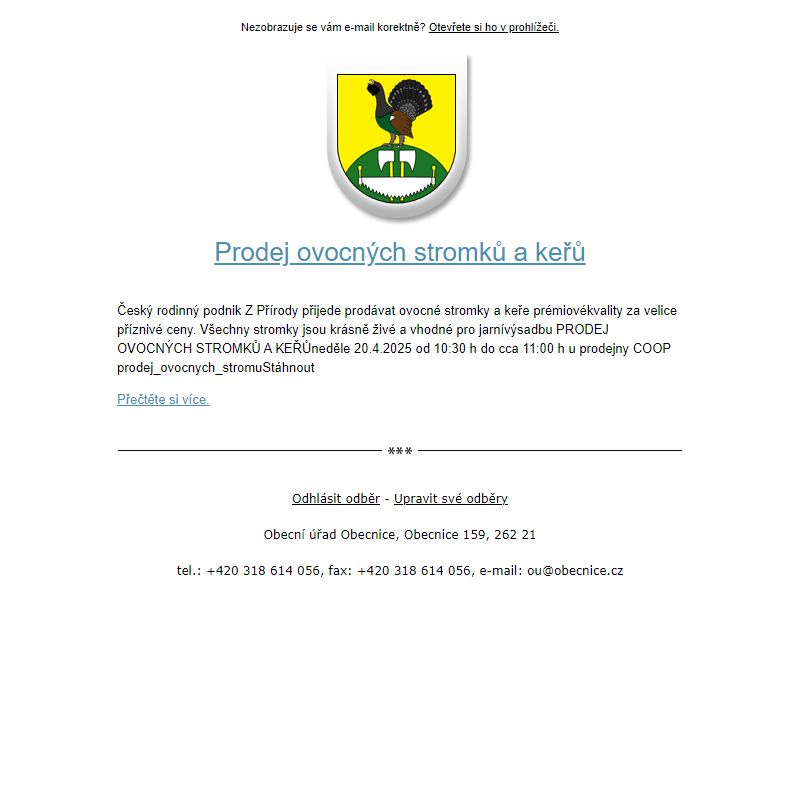 Novinka: Prodej ovocných stromků a keřů