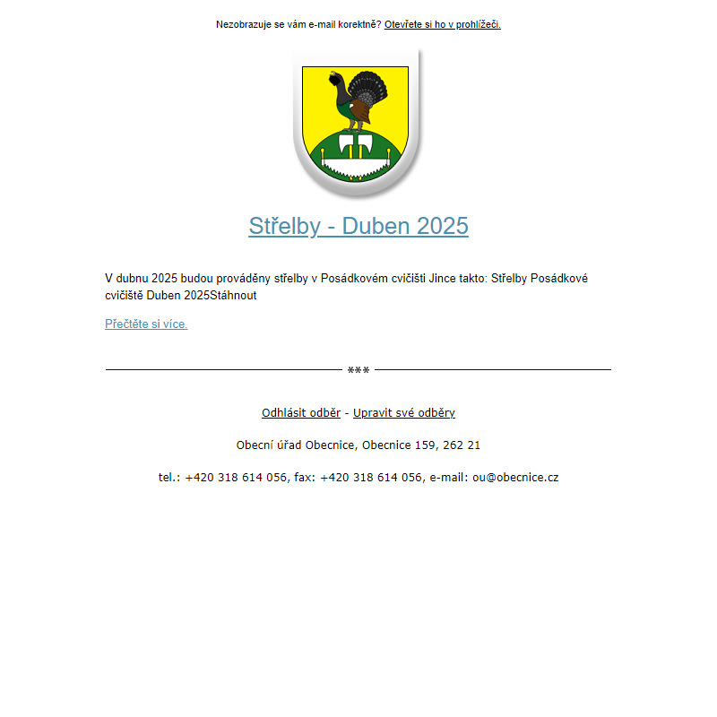 Novinka: Střelby - Duben 2025