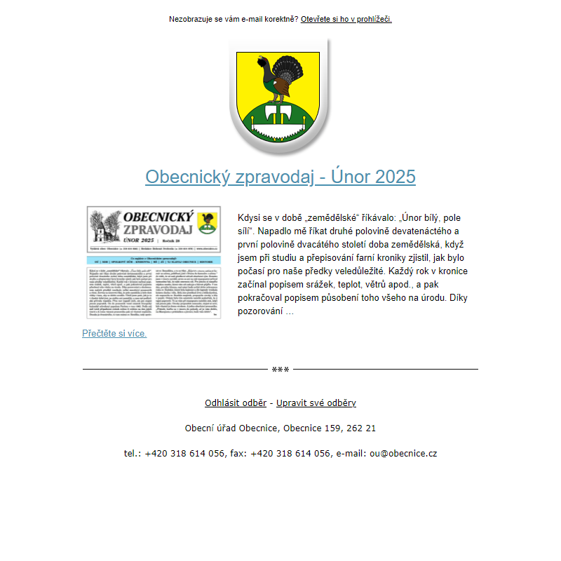 Novinka: Obecnický zpravodaj - Únor 2025