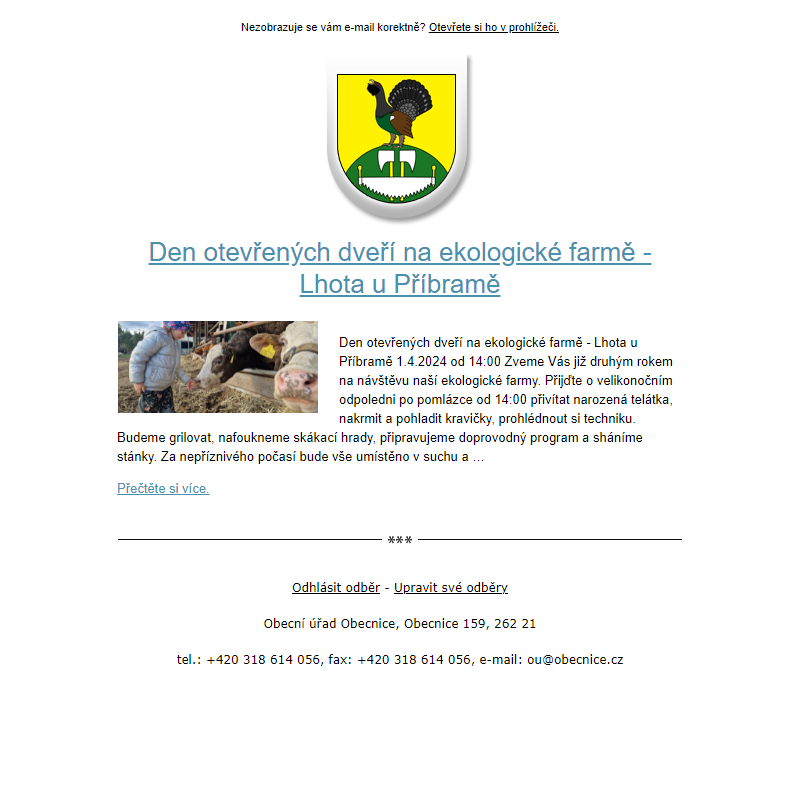 Novinka: Den otevřených dveří na ekologické farmě - Lhota u Příbramě