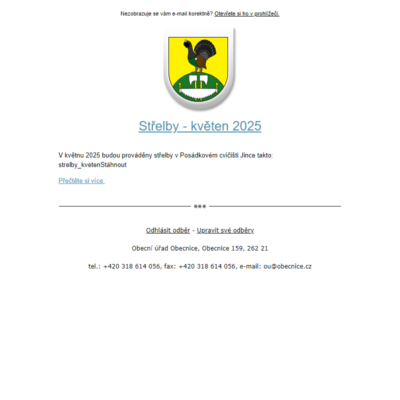 Novinka: Střelby - květen 2025