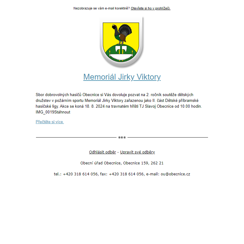 Novinka: Memoriál Jirky Viktory