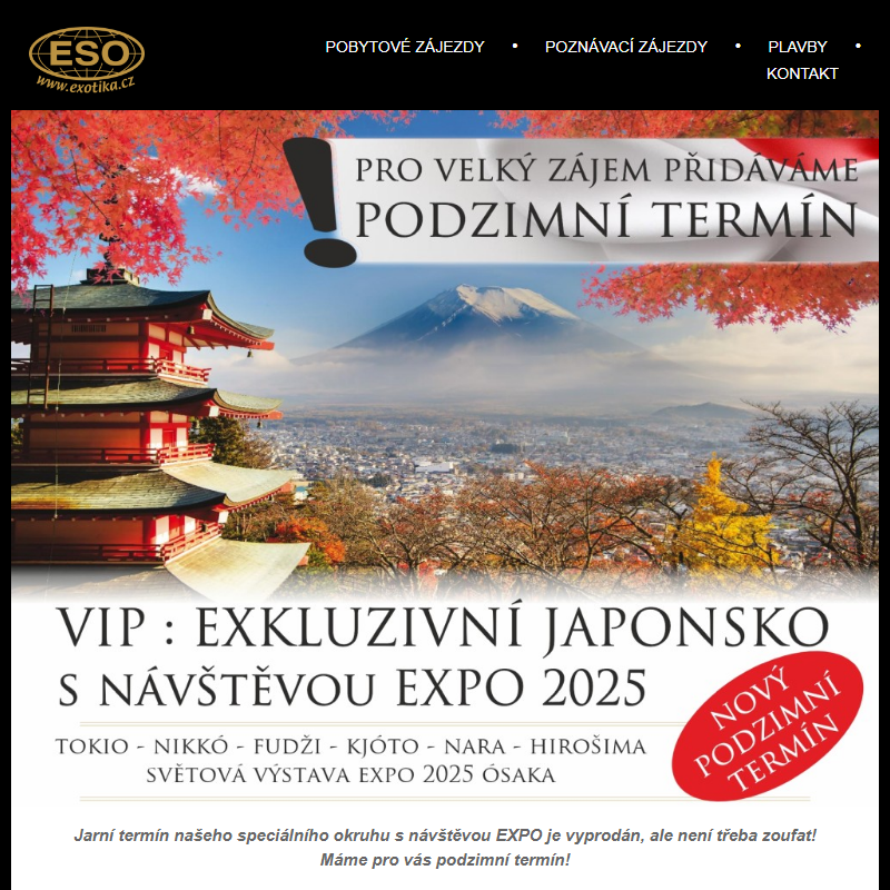 Nový termín: VIP Japonsko s návštěvou EXPO