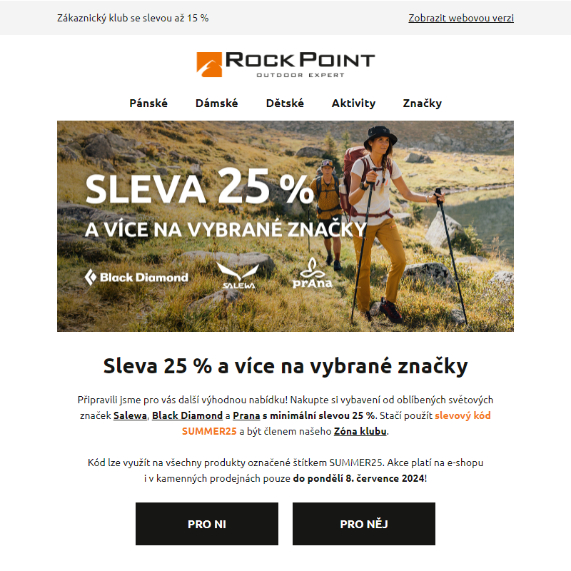 Sleva 25 % na Salewa, Black Diamond a Prana!