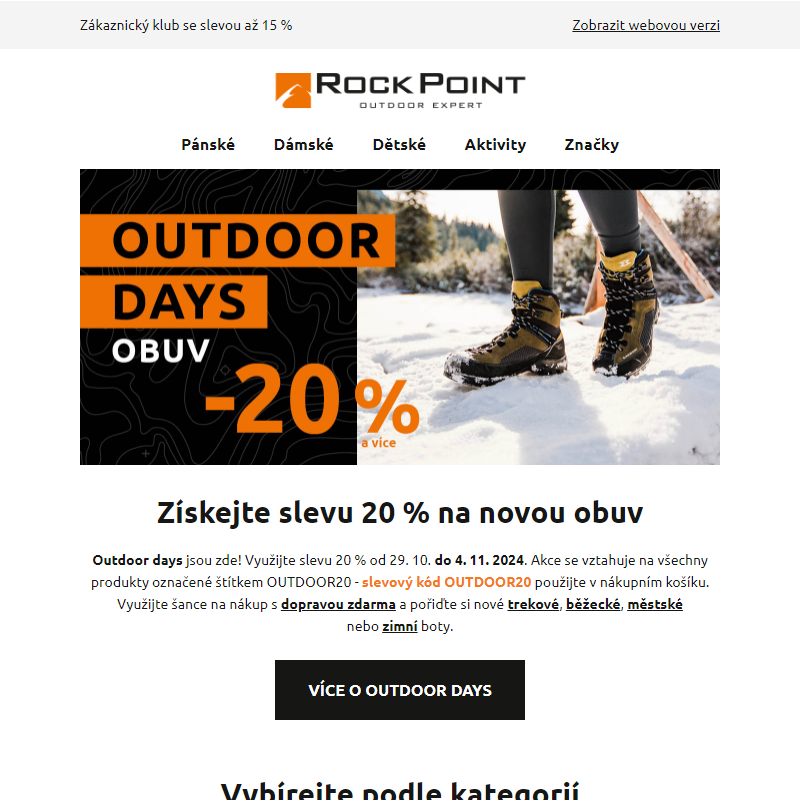 OUTDOOR DAYS: Sleva 20 % na obuv