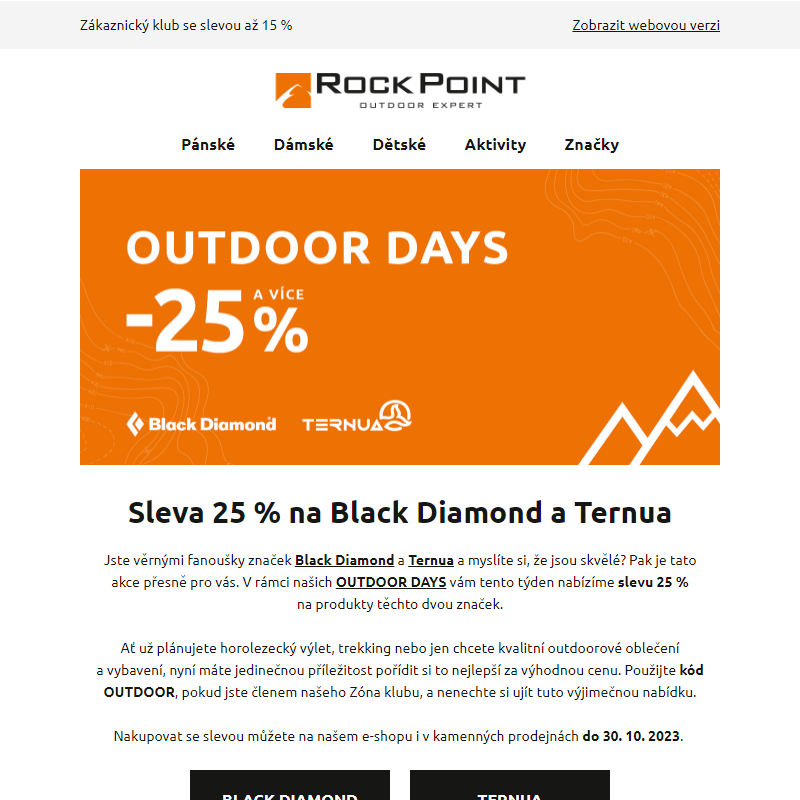 Exkluzivní sleva 25 % na Black Diamond a Ternua