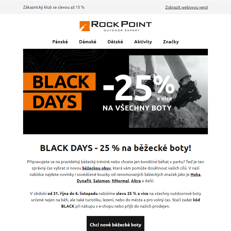 BLACK DAYS - 25 % na běžecké boty!