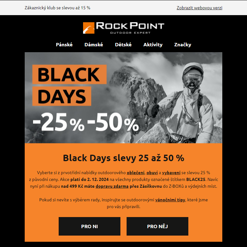 Black Days slevy 25 až 50 % pro turisty