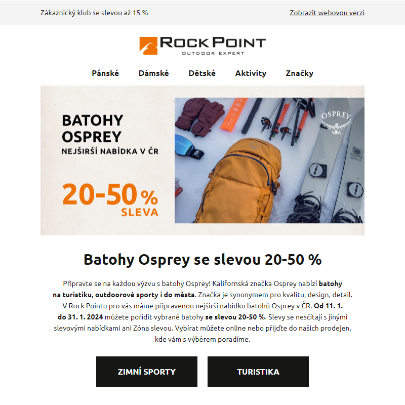 Batohy Osprey: sleva 20-50 %