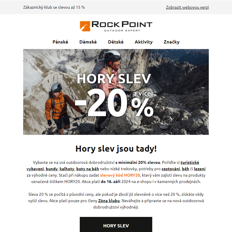 Užijte si HORY SLEV: –20 % a více na vše