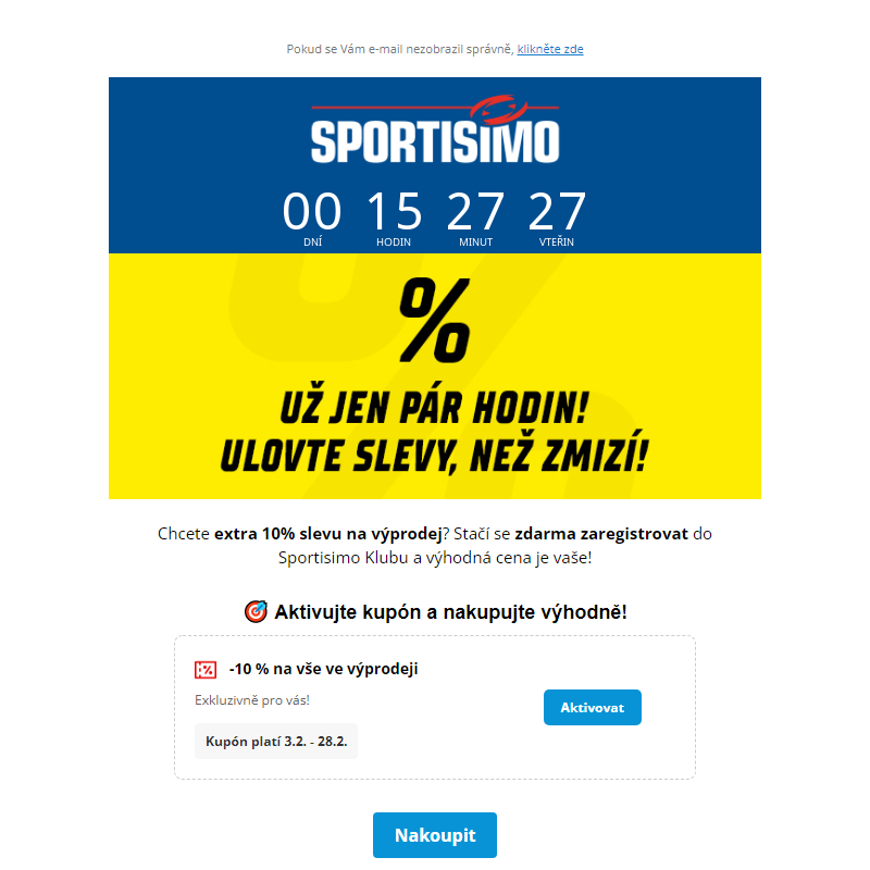 _ POSLEDNÍ ŠANCE! Extra 10 % na výprodej ve Sportisimu!