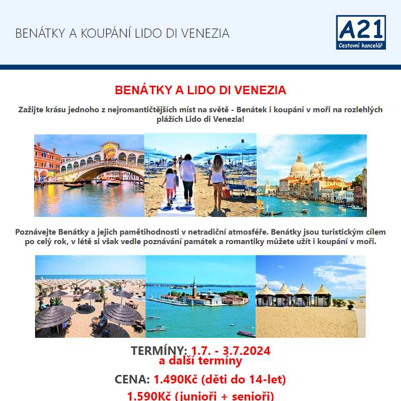 Benátky a koupání v Lido Di Venezia