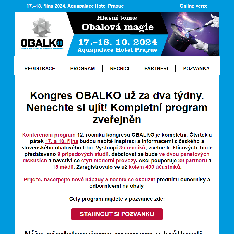 Nahlédněte do kompletního programu kongresu OBALKO 12