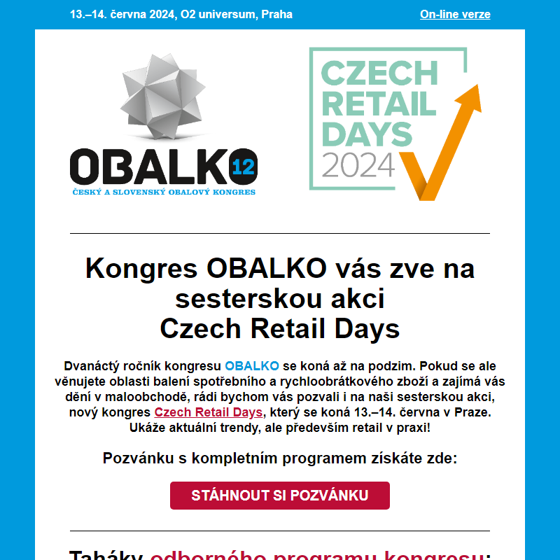 Zveme vás na sesterskou akci Czech Retail Days, která se koná už 13.–14. června