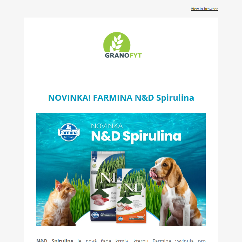 NOVINKA! FARMINA N&D nová řada krmiv pro psy a kočky se Spirulinou