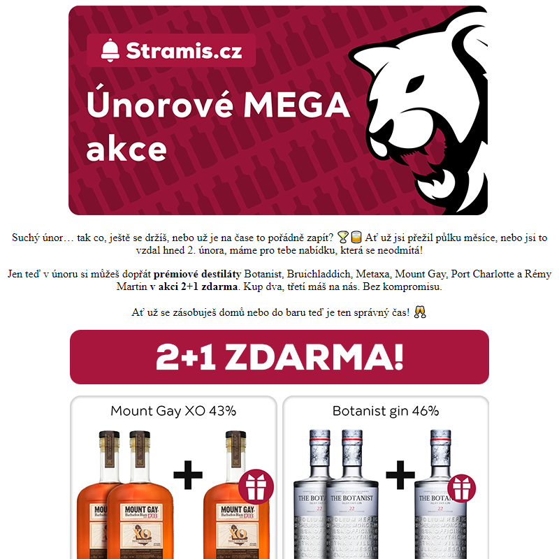 Únorové akce 2+1 zdarma: Prémiové rumy, whisky i koňak!_ Stramis.cz