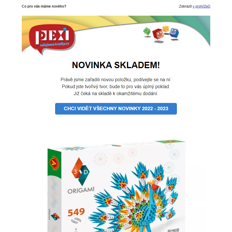 PEXI NEWS - Novinka - Origami 3D PÁV