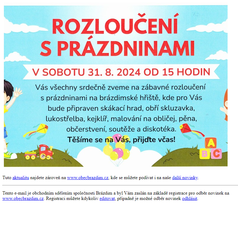 Pozvánka na akci ROZLOUČENÍ S PRÁZDNINAMI