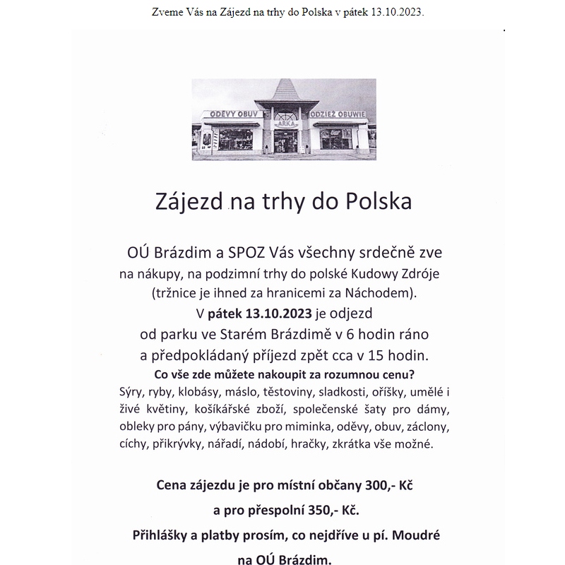 Zájezd na trhy do Polska