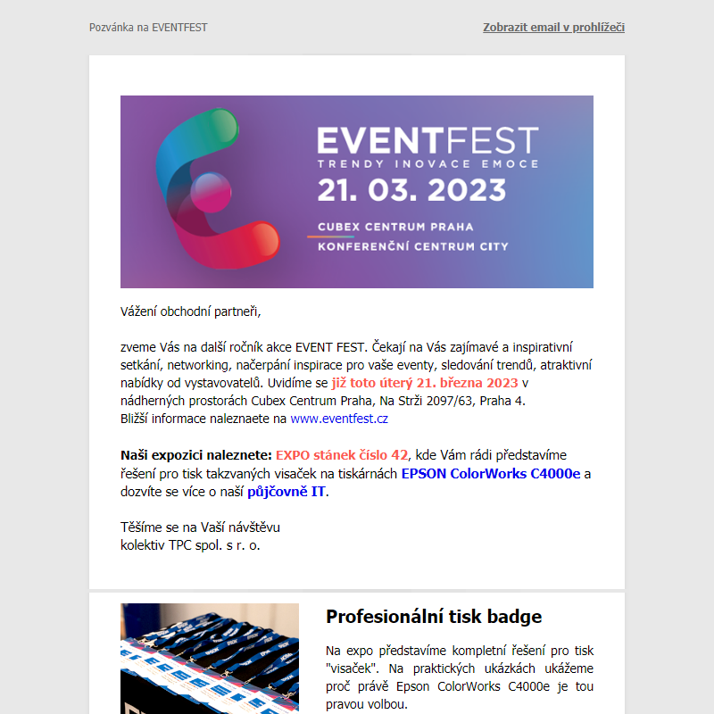 Pozvánka na EVENT FEST - již toto úterý