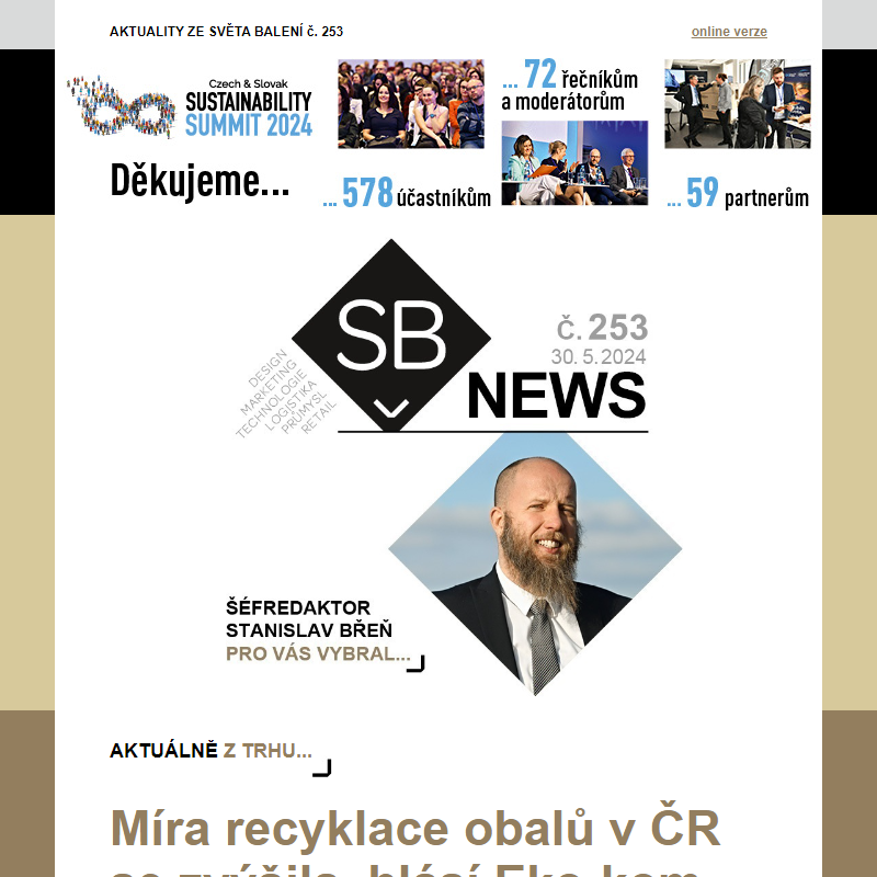 SB News 253: Míra recyklace obalů v ČR se zvýšila, Hollandia vsadila na redesign obalů, Použité obalové fólie nalézají v Kauflandu další uplatnění... a další aktuality