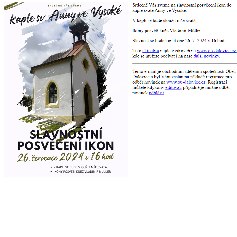 Posvěcení ikon v kapli sv. Anny ve Vysoké - 26. 7. 2024