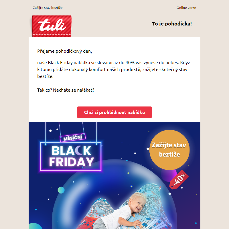  Black Friday: Slevy na Tuli sedací vaky až do 40 %