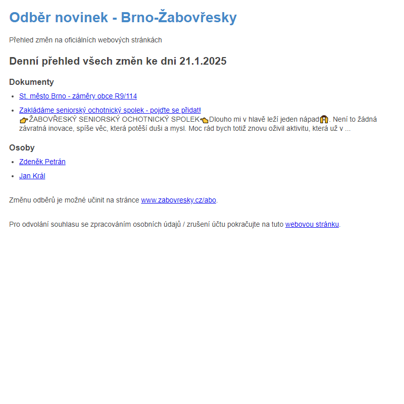 Odběr novinek ze dne 21.1.2025