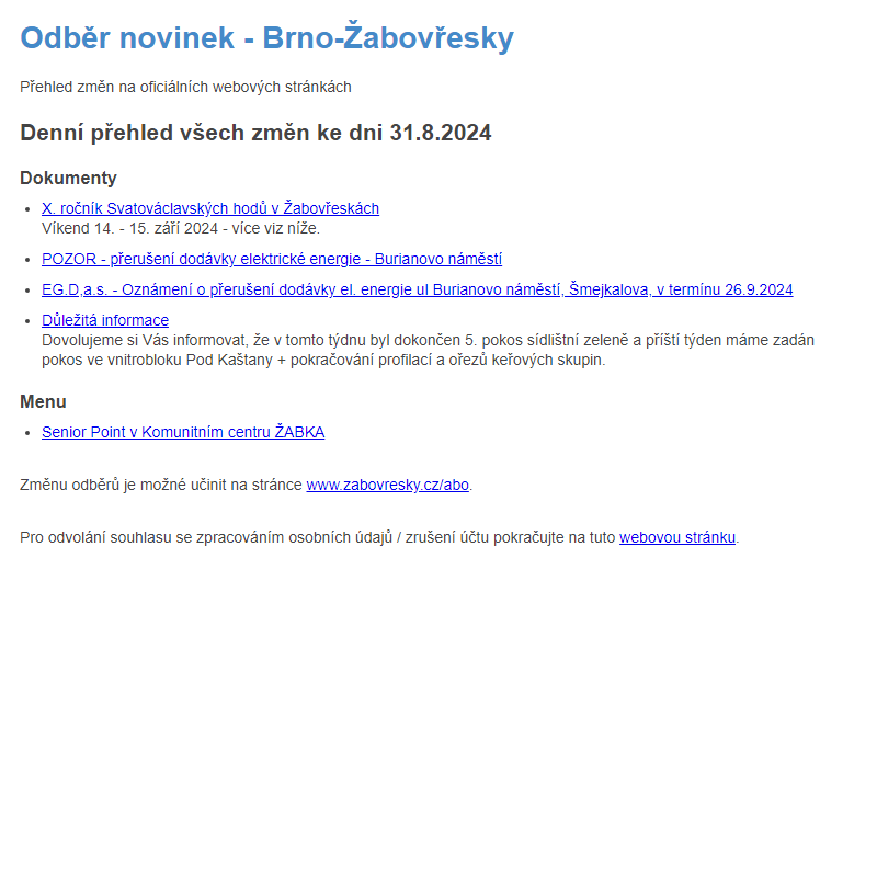 Odběr novinek ze dne 31.8.2024