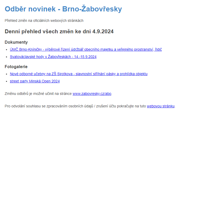 Odběr novinek ze dne 4.9.2024