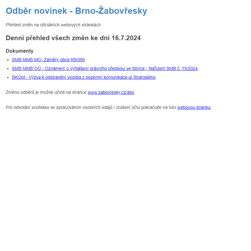 Odběr novinek ze dne 16.7.2024