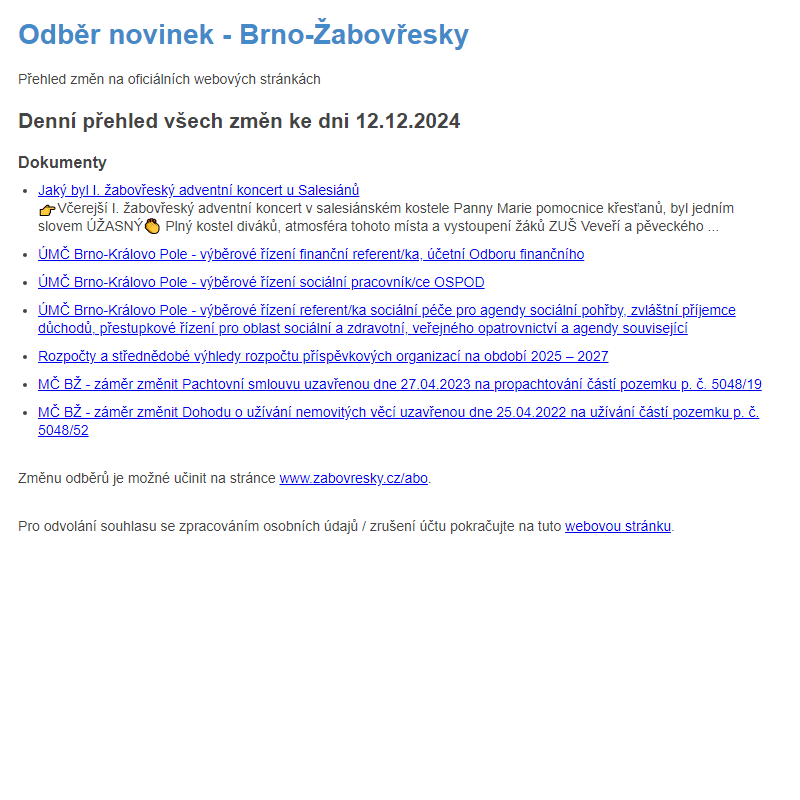 Odběr novinek ze dne 12.12.2024