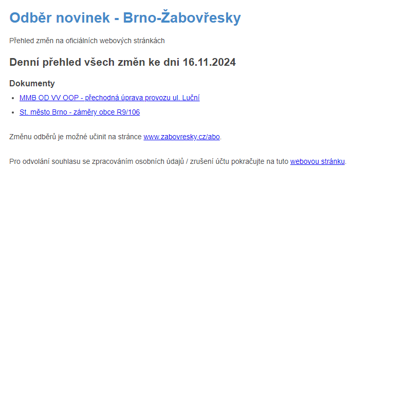 Odběr novinek ze dne 16.11.2024