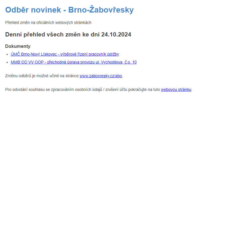 Odběr novinek ze dne 24.10.2024