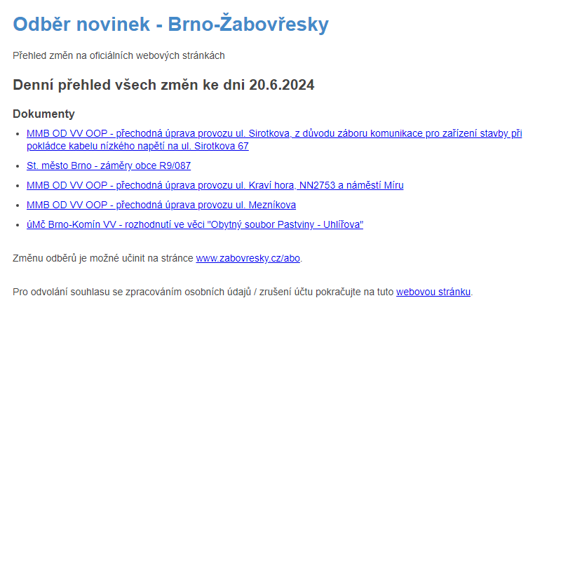 Odběr novinek ze dne 20.6.2024