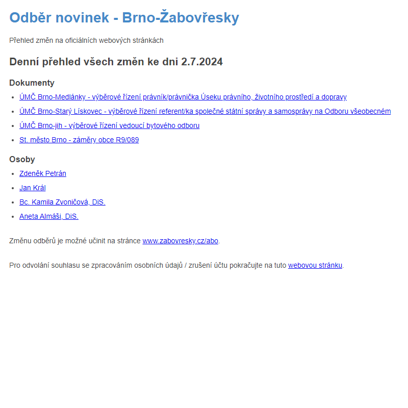 Odběr novinek ze dne 2.7.2024