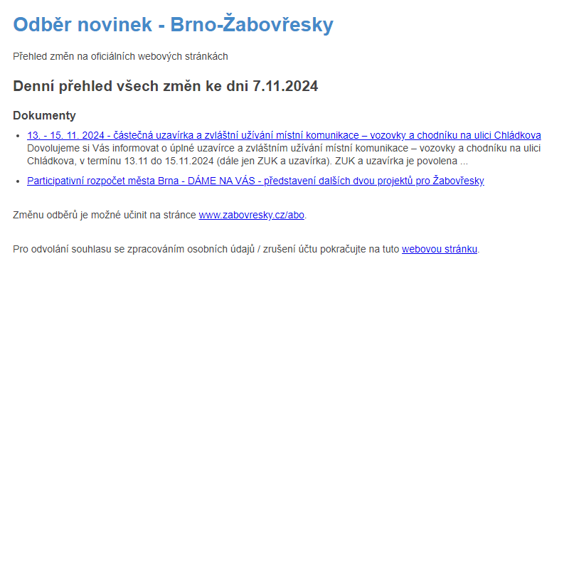 Odběr novinek ze dne 7.11.2024