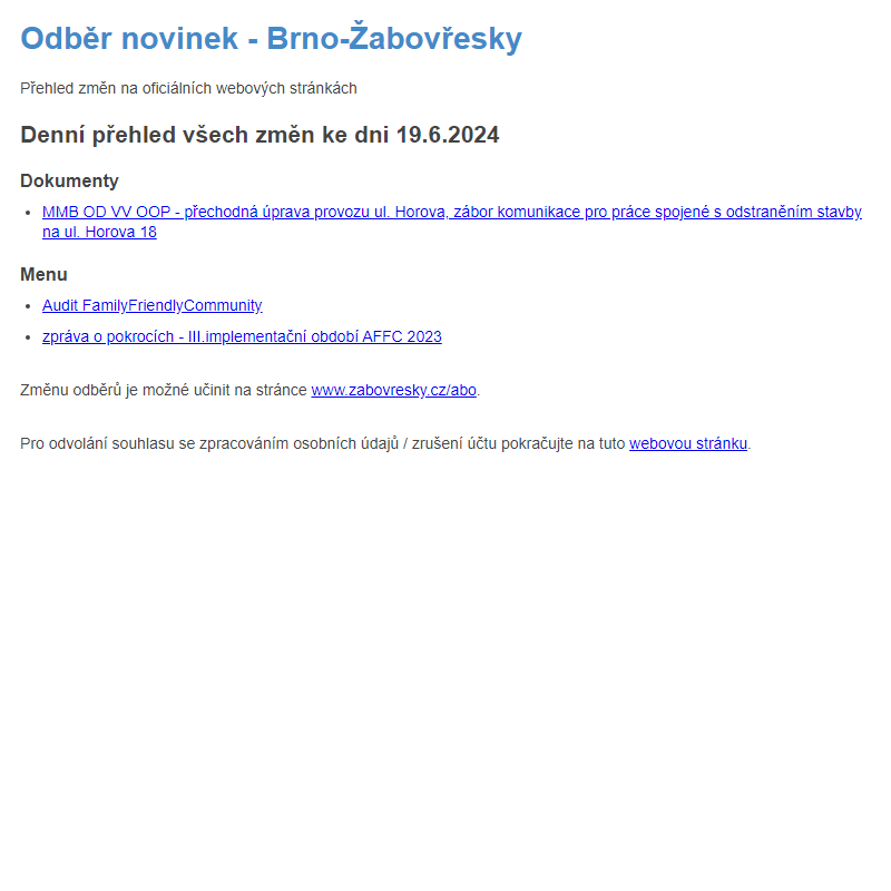 Odběr novinek ze dne 19.6.2024