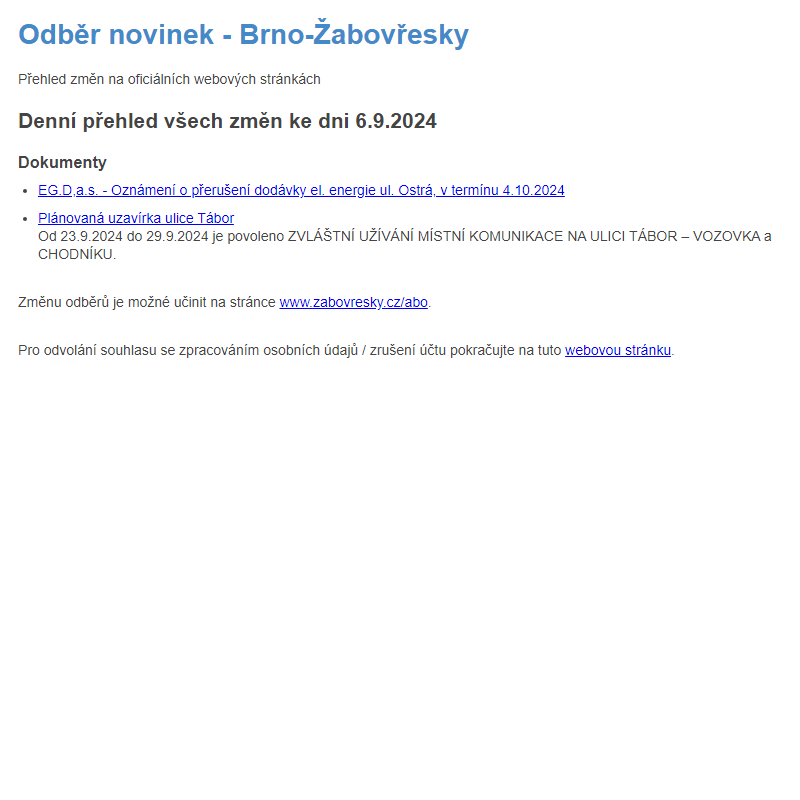 Odběr novinek ze dne 6.9.2024