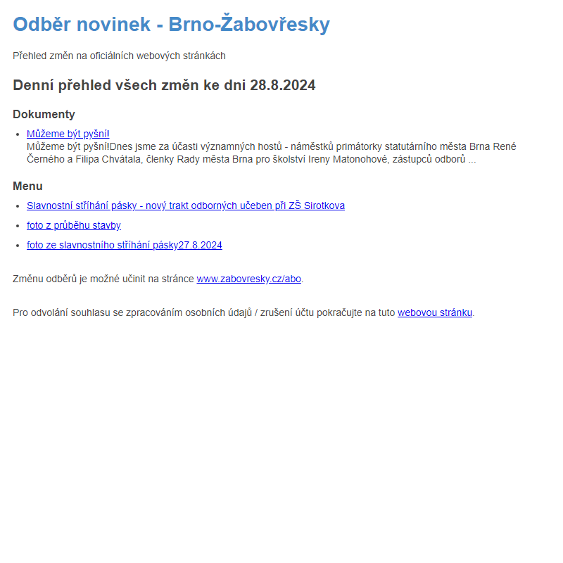 Odběr novinek ze dne 28.8.2024