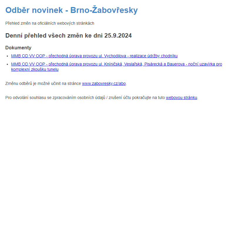 Odběr novinek ze dne 25.9.2024