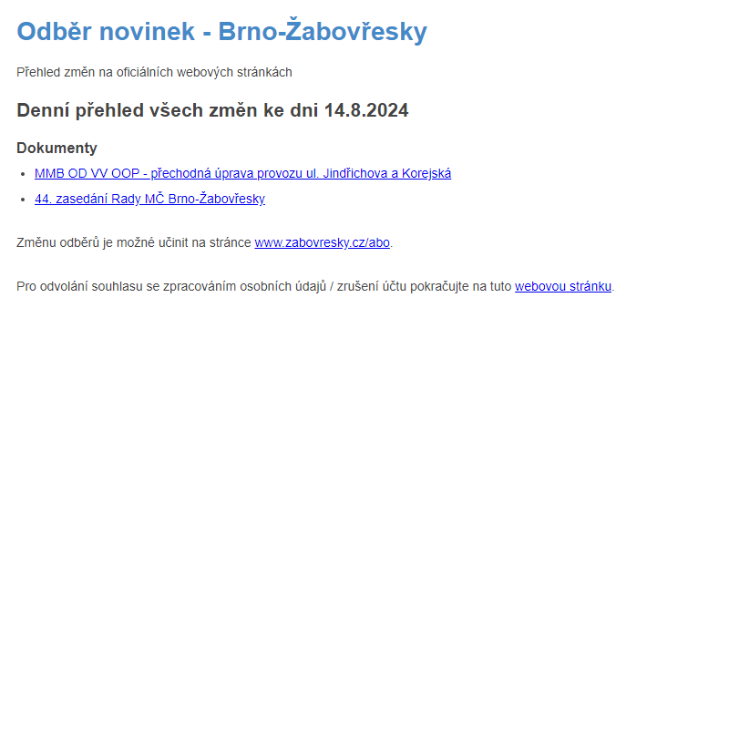 Odběr novinek ze dne 14.8.2024