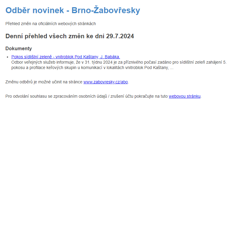 Odběr novinek ze dne 29.7.2024